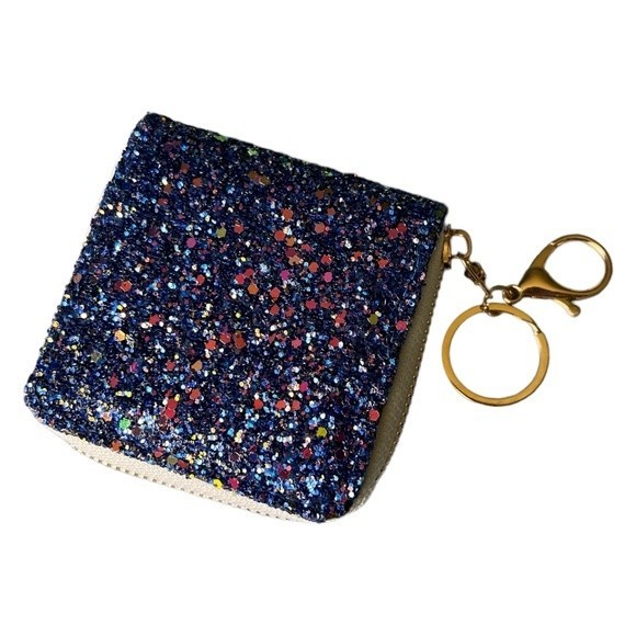 Mini Glitter Keychain Wallet Clip On Iridescent Card Holder Sparkly Small Zipper - Picture 8 of 17